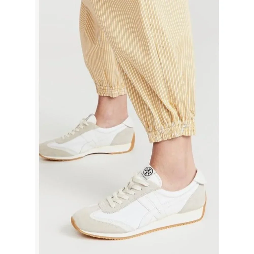 Tory Burch White Leather Suede Sneakers Size 8.5M Retro Runner Lace Up Casual - Picture 12 of 13